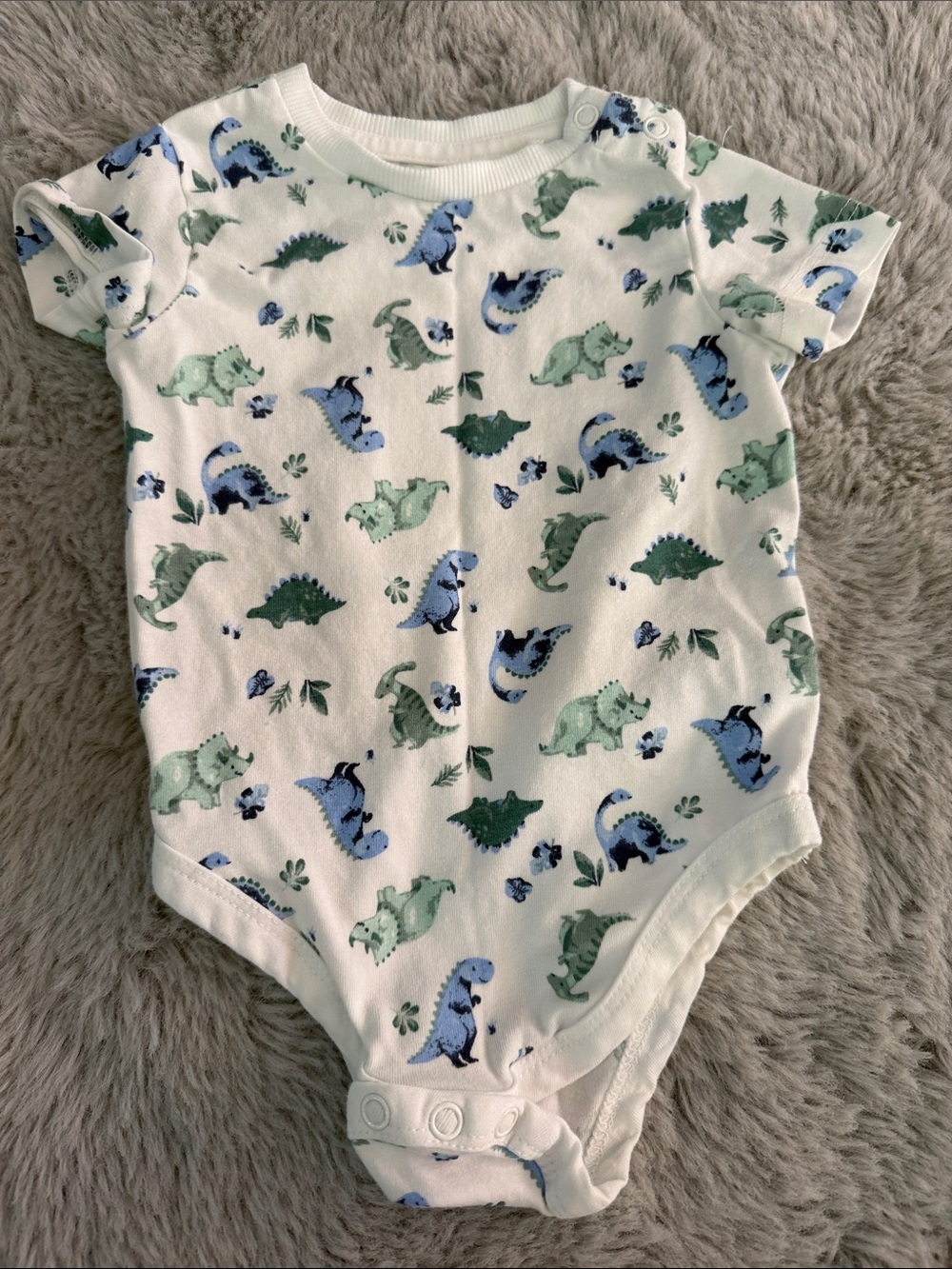 Flapdoodles White Bodysuit with Blue & Green Dino Print